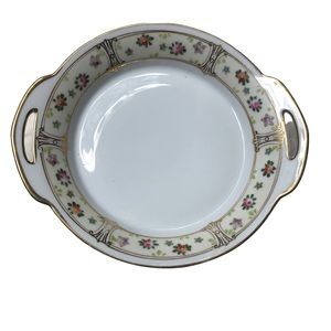 Porcelain & Gold Rimmed Handled Plate with Delicate Floral Motif